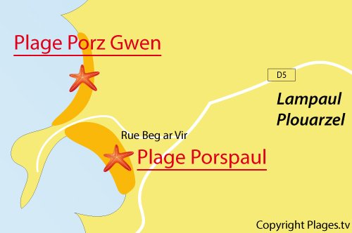 Carte de la plage de Porz Gwen à Lampaul Plouarzel