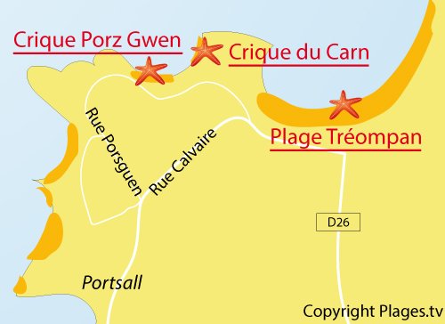 Carte de la plage de Porz Gwen à Ploudalmézeau