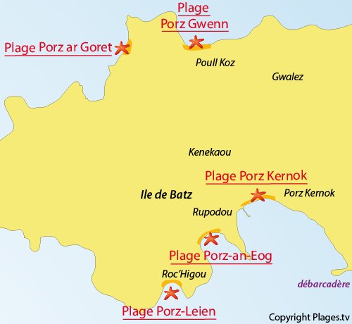 Carte de la plage de Porz Gwenn à Batz