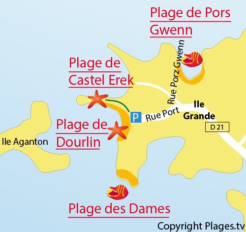 Carte de la plage de Porz Gwenn de Pleumeur Bodou