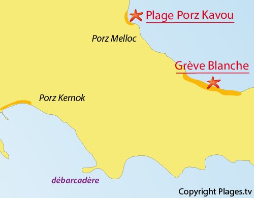 Carte de la plage de Porz Kavou de l'ile de Batz