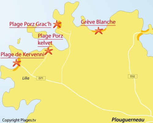 Carte de la plage de Porz Kelvet à Plouguerneau