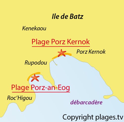 Map of Porz-Kernok Beach - Island of Batz in Brittany