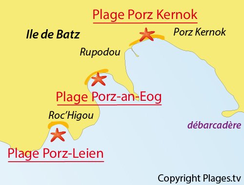 Carte de la plage de Porz Leien sur l'ile de Batz