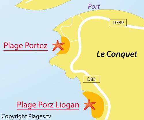 Carte de la plage de Porz Liogan à Le Conquet