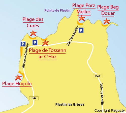 Carte de la plage de Porz Mellec de Plestin les Grèves