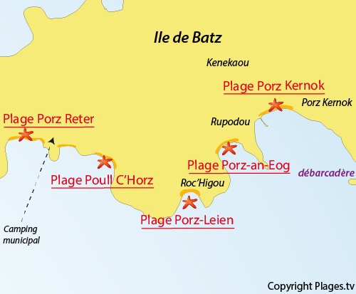 Carte de la plage de Porz Reter sur l'ile de Batz