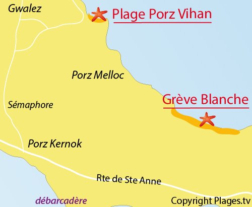 Carte de la plage de Porz Vihan sur l'ile de Batz