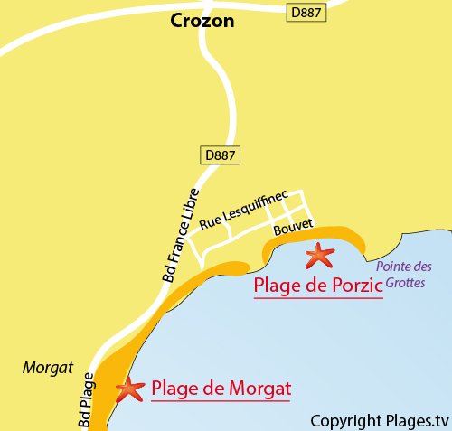 Carte de la plage de ¨Porzic à Crozon