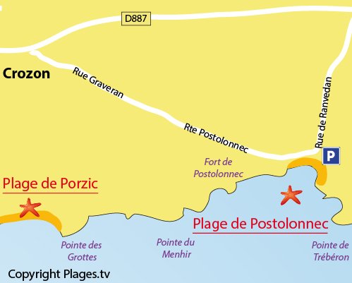 Plan de la plage de Postolonnec à Crozon