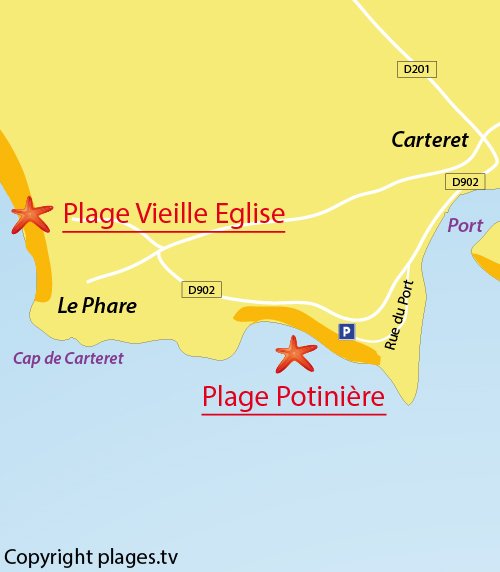 Map of Potiniere Beach in Barneville Carteret
