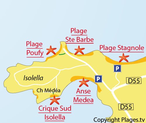 Map of Poufy Cove - Dentis - Isolella - Corsica