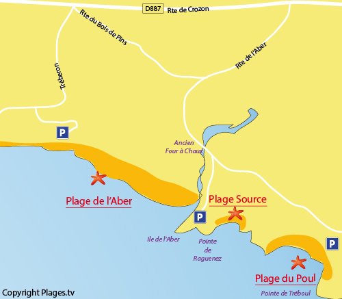 Map of Poul beach in Crozon