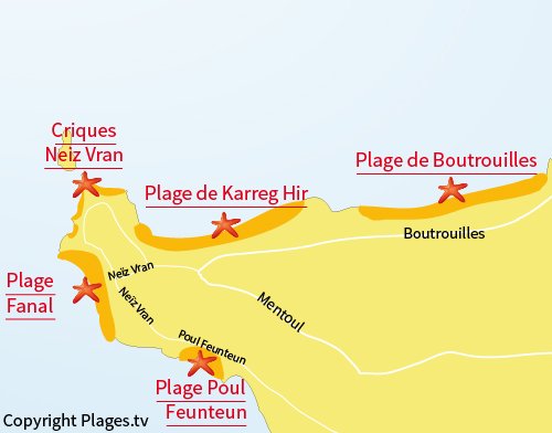 Map of Poul Feunteun Beach in Kerlouan