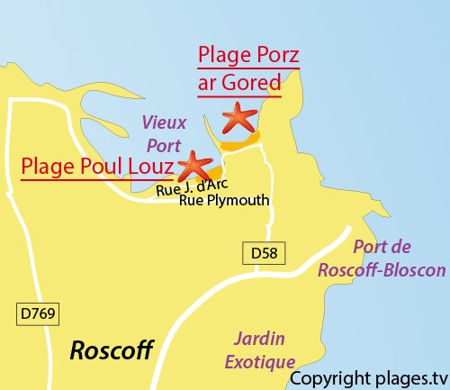 Carte de la plage de Poul Louz de Roscoff