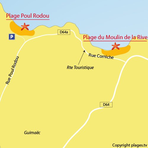 Carte de la plage de Poul Rodou à Locquirec