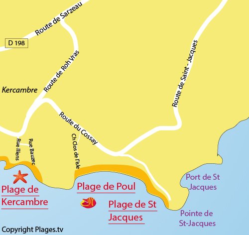 Carte de la plage du Poul à St Gildas de Rhuys