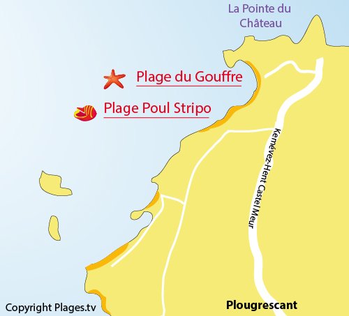 Plan de la plage de Poul Stripo à Plougrescant