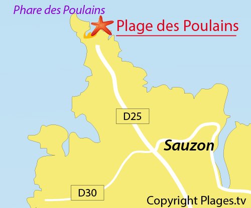 Carte de la plage des Poulains à Belle Ile en Mer