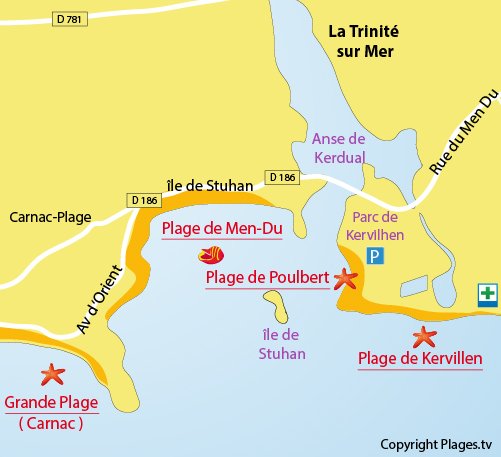 Plan de la plage de Poulbert à La Trinité sur Mer