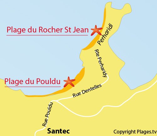 Map of Pouldu Beach in Santec