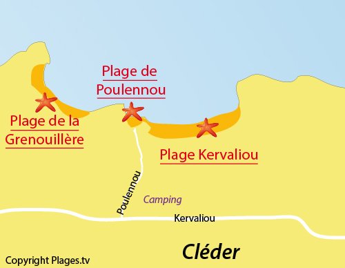 Map of Poulennou Beach in Cléder