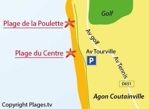 Carte de la plage de la Poulette à Coutainville