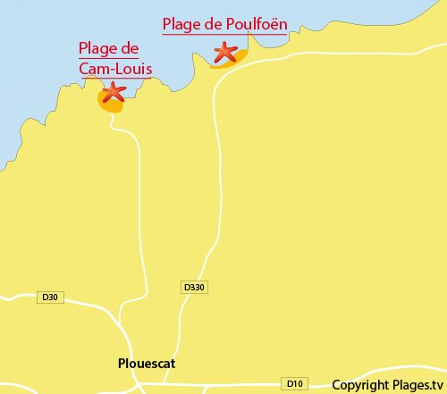 Carte de la plage de Poulfoen à Plouescat