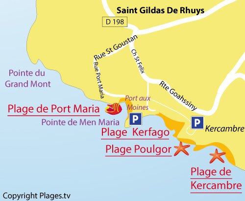 Carte de la plage de Poulgor à St Gildas de Rhuys