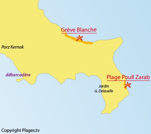 Carte de la plage de Poull Zarab sur l'ile de Batz