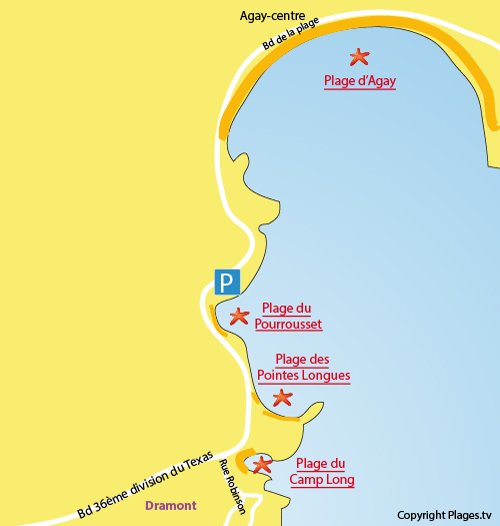 Map of Pourrousset Beach in Agay