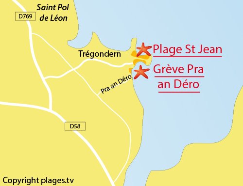 Carte de la grève de Pra an Déro à St Pol