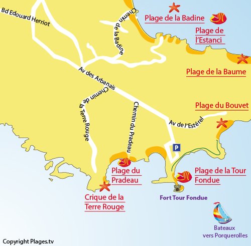 Map of Pradeau Beach in Hyères