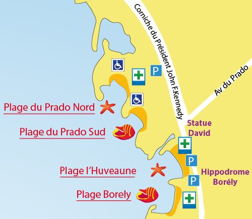 Plan de la plage du Prado Nord à Marseille