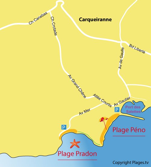 Carte de la plage du Pradon à Carqueiranne