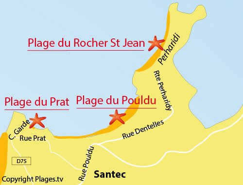 Map of Prat beach in Santec