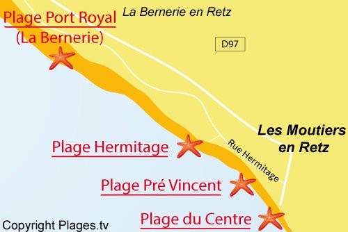 Carte de la plage du Pré Vincent - Les Moutiers en Retz