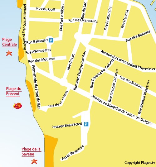 Carte de la plage du Prévent à Capbreton