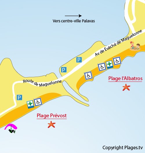 Mappa della spiaggia Prevost a Palavas les Flots