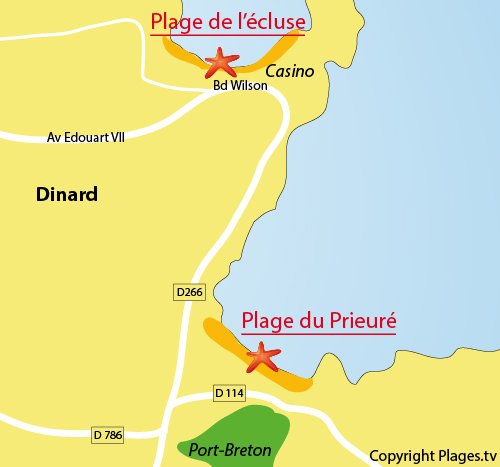 Map of the Prieuré Beach in Dinard