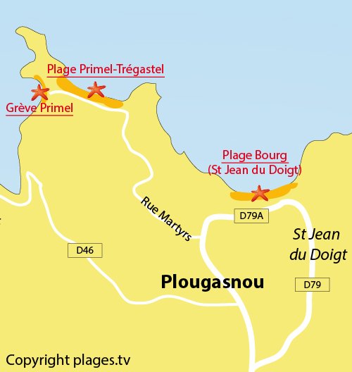 Carte de la plage de Primel Trégastel de Plougasnou