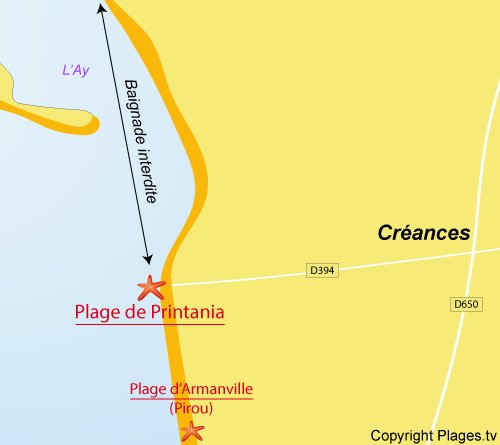 Carte de la plage de Printania à Créances