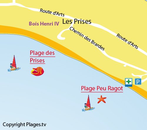 Plan de la plage des Prises à Couarde sur Mer sur l'Ile de Ré