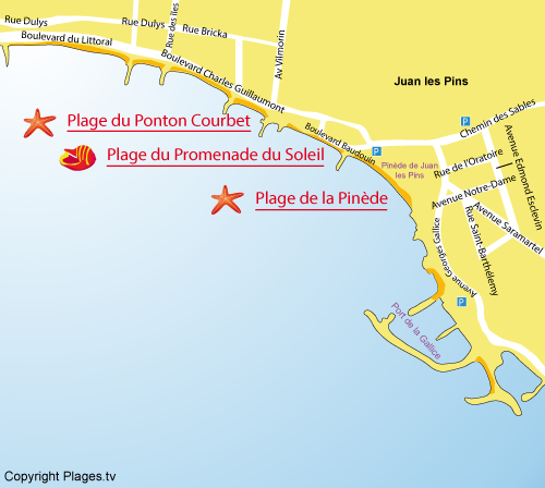 Plan de la plage de la Promenade du Soleil à Juan les Pins