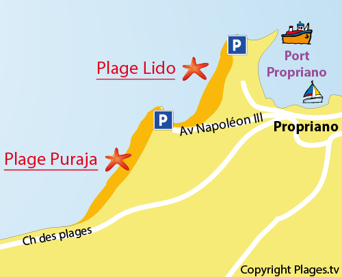 Plan de la plage de Puraja à Propriano