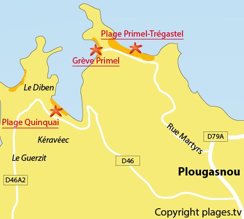 Carte de la plage de Quinquai de Plougasnou