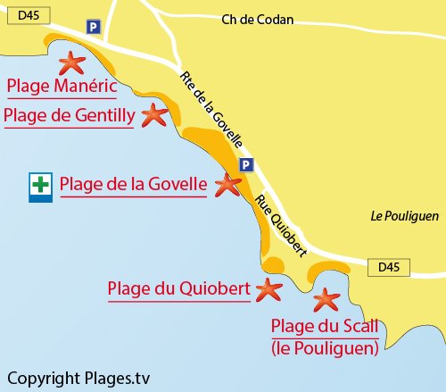 Carte de la plage de Quiobert à Batz sur Mer