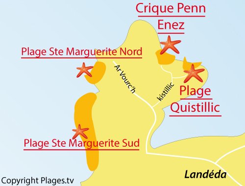 Carte de la plage de Quistillic à Landéda