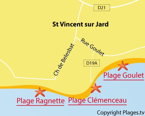Carte de la plage de la Ragnette - St Vincent sur Jard