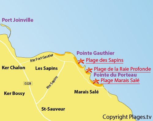 Carte de la plage de la Raie Profonde sur l'ile d'Yeu
